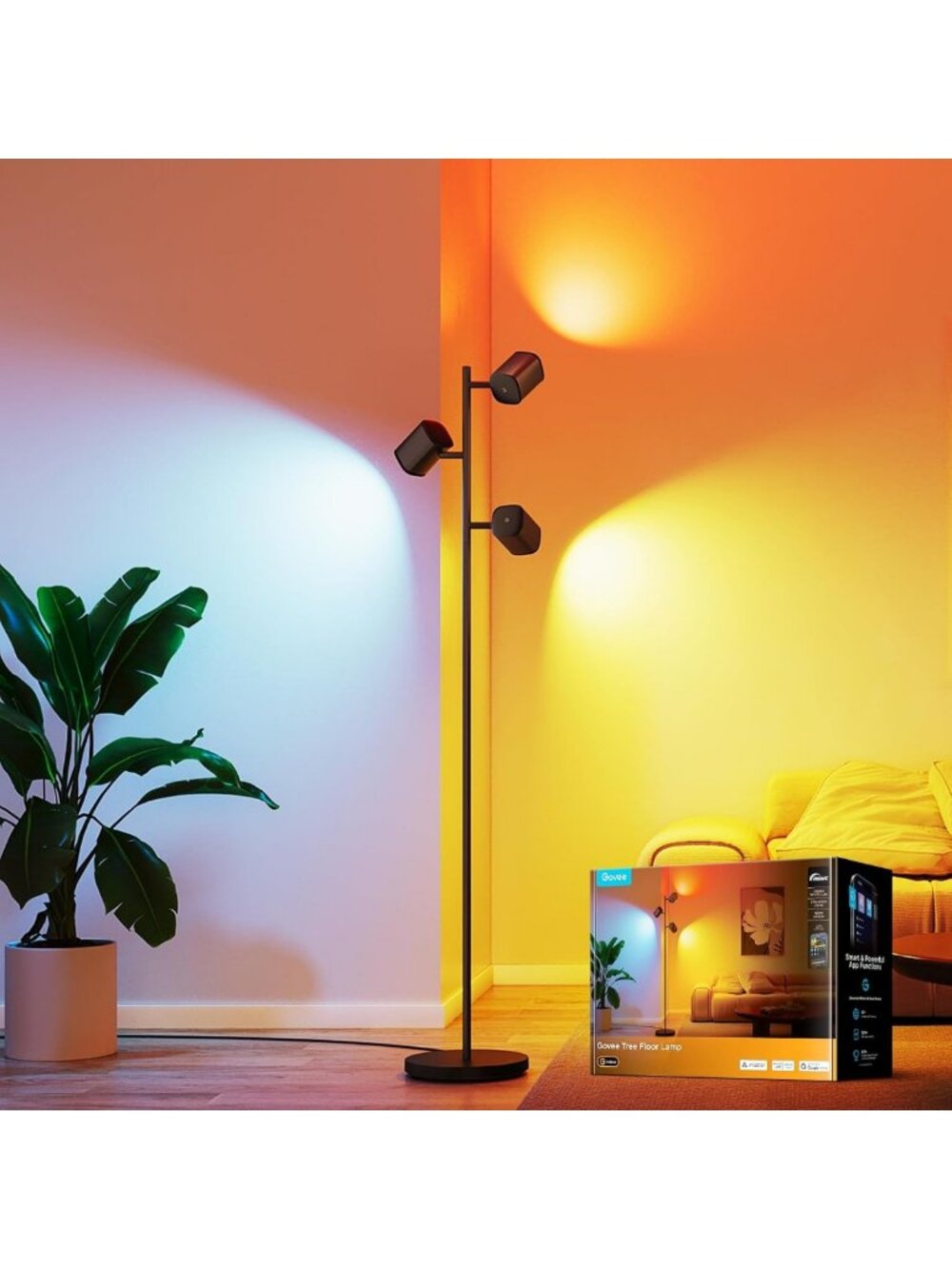 Stylish Tree Floor Lamp with 3 Adjustable Lights, Smart Home Compatible